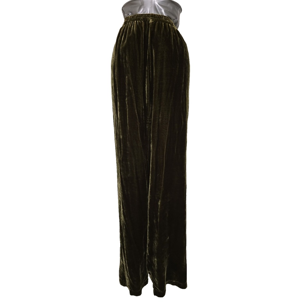 Soft Surroundings Olive Green Velvet Wide Leg Pants Elastic Waist Womens Large - Picture 3 of 8